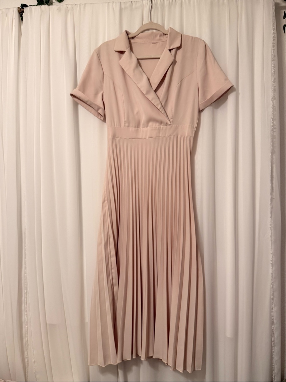 Cream Pleated Collared Maxi Dress - Soft Nude